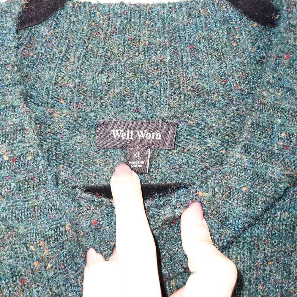 New Well Worn Green Wool Blend Nep Yarn Mock Neck‎ Sweater Size XL